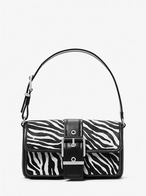 Torba na Ramię Damskie Michael Kors Colby Medium Zebra Print Calf Hair Czarne | PL1192QMV