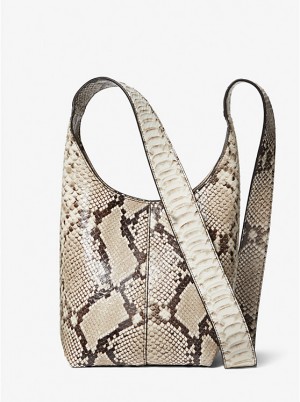 Torba na Ramię Damskie Michael Kors Dede Mini Python Embossed Leather Hobo NATURAL | PL1201PJT