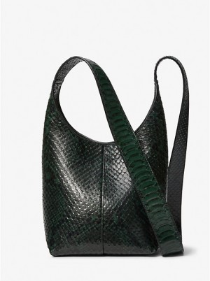 Torba na Ramię Damskie Michael Kors Dede Mini Python Embossed Leather Hobo FOREST | PL1202AHY