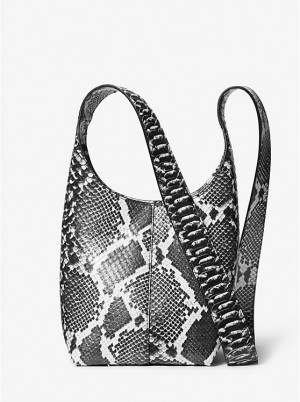 Torba na Ramię Damskie Michael Kors Dede Mini Python Embossed Leather Hobo BLACK/WHITE | PL1203SGU