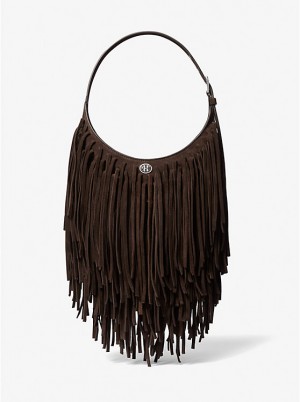 Torba na Ramię Damskie Michael Kors Dyan Small Fringed Suede Czekolada | PL1205FDO