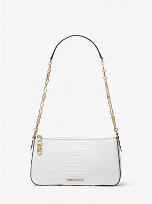 Torba na Ramię Damskie Michael Kors Empire Medium Crocodile Embossed Leather Chain-Link Białe | PL1208JPS