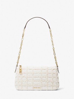 Torba na Ramię Damskie Michael Kors Empire Medium Frayed Denim Chain-Link Pochette Białe | PL1209KOD