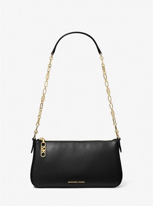 Torba na Ramię Damskie Michael Kors Empire Medium Leather Chain-Link Pochette Czarne | PL1211ZUG