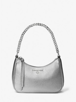 Torba na Ramię Damskie Michael Kors Jet Set Charm Small Metallic Leather Pochette Srebrne | PL1215BEL