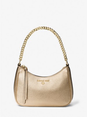 Torba na Ramię Damskie Michael Kors Jet Set Charm Small Metallic Pebbled Leather Pochette Złote | PL1216NWZ