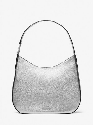 Torba na Ramię Damskie Michael Kors Kensington Large Metallic Leather Hobo Srebrne | PL1222CTM