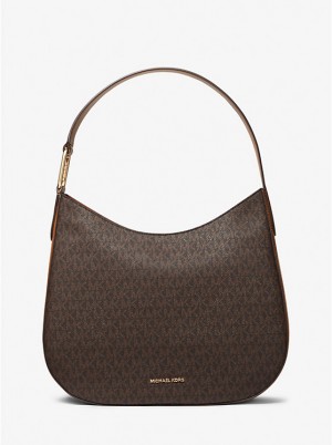 Torba na Ramię Damskie Michael Kors Kensington Large Signature Logo Hobo BRN/ACORN | PL1225LIW