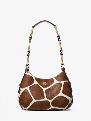 Torba na Ramię Damskie Michael Kors Mini Giraffe Print Calf Hair Hobo Białe | PL1228HAT