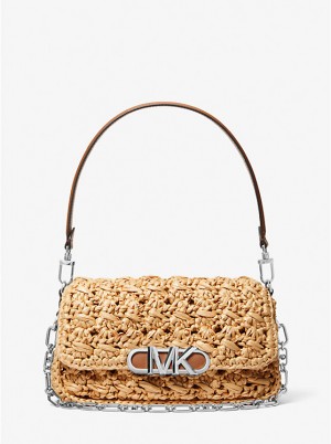 Torba na Ramię Damskie Michael Kors Parker Medium Woven Straw NATURAL/LUGGAGE | PL1230FDU