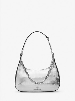 Torba na Ramię Damskie Michael Kors Piper Small Metallic Snake Embossed Leather Srebrne | PL1231DFI