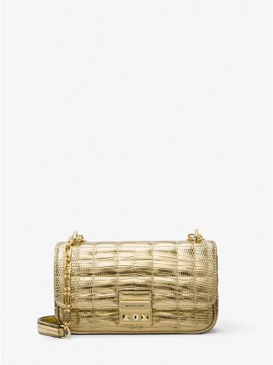 Torba na Ramię Damskie Michael Kors Tribeca Small Quilted Metallic Lizard Embossed Leather Złote | PL1238YXG