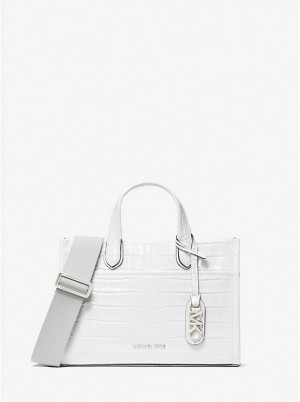 Torebka Listonoszka Damskie Michael Kors Gigi Small Crocodile Embossed Leather Białe | PL1155HAD