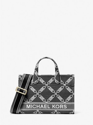 Torebka Listonoszka Damskie Michael Kors Gigi Small Empire Logo Jacquard BLACK/WHITE | PL1158LIH