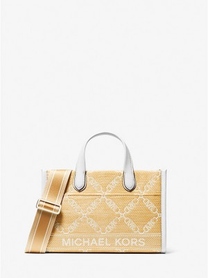 Torebka Listonoszka Damskie Michael Kors Gigi Small Empire Logo Jacquard Straw NAT/OPTICWHT | PL1159ZUJ