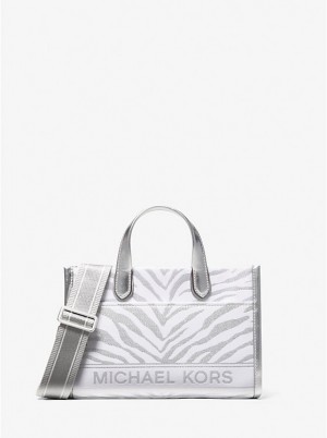 Torebka Listonoszka Damskie Michael Kors Gigi Small Metallic Zebra Jacquard Srebrne | PL1162VRZ