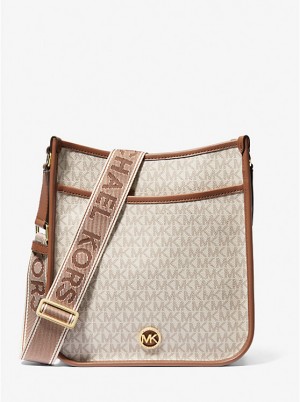 Torebka Listonoszka Damskie Michael Kors Luisa Large Signature Logo VANILLA/LUGGAGE | PL1165MQV