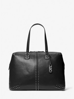 Tote Damskie Michael Kors Astor Extra-Large Studded Leather Weekender Czarne | PL1239TCH