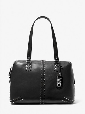 Tote Damskie Michael Kors Astor Large Studded Leather Czarne | PL1241EBK