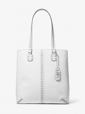 Tote Damskie Michael Kors Astor Large Studded Leather Białe | PL1242WPL