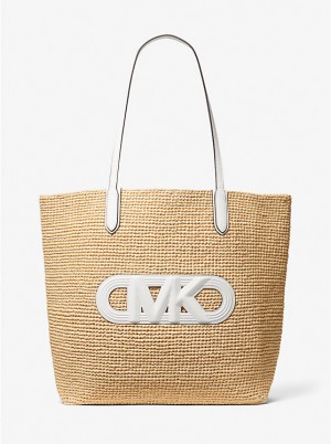 Tote Damskie Michael Kors Eliza Extra-Large Empire Logo Straw NAT/OPTICWHT | PL1246EBV