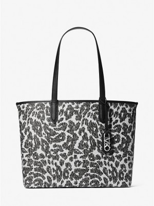 Tote Damskie Michael Kors Eliza Extra-Large Leopard Logo Czarne | PL1247RVB