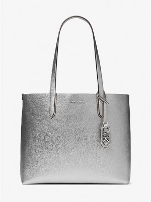 Tote Damskie Michael Kors Eliza Extra-Large Metallic Pebbled Leather Reversible Srebrne | PL1248TCN