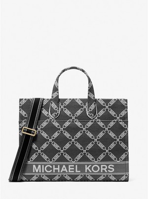 Tote Damskie Michael Kors Gigi Large Empire Logo Jacquard BLACK/WHITE | PL1252OKW