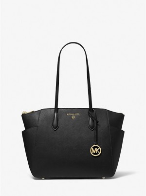 Tote Damskie Michael Kors Marilyn Medium Saffiano Leather Czarne | PL1265CTG