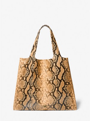 Tote Damskie Michael Kors Monogramme Python Embossed Leather WHEAT | PL1266VRH