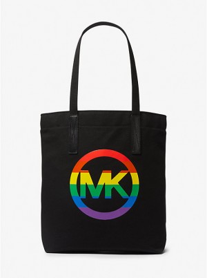 Tote Damskie Michael Kors PRIDE Rainbow Logo Cotton Czarne | PL1267BEJ