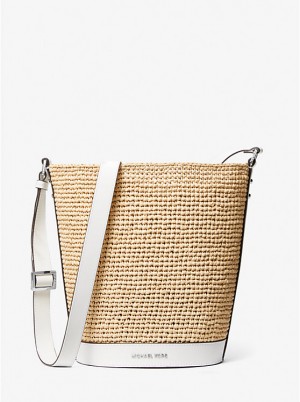 Tote Damskie Michael Kors Townsend Medium Straw Bucket Messenger NAT/OPTICWHT | PL1273VRV