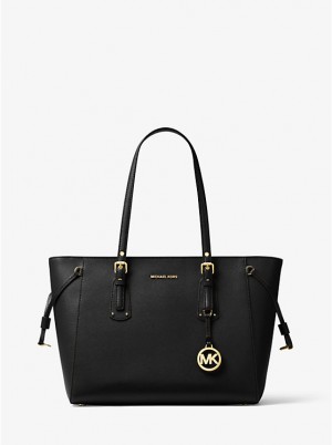 Tote Damskie Michael Kors Voyager Medium Crossgrain Leather Czarne | PL1277LIM