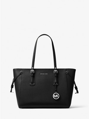 Tote Damskie Michael Kors Voyager Medium Crossgrain Leather Czarne | PL1278KOQ