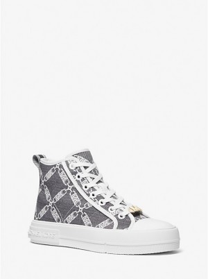 Trampki Damskie Michael Kors Evy Empire Logo Jacquard High-Top BLACK/WHITE | PL1981PJW