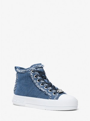 Trampki Damskie Michael Kors Evy Frayed Denim High-Top DENIM | PL1983SGR