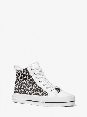 Trampki Damskie Michael Kors Evy Leopard Print Calf Hair High-Top Czarne | PL1985FDY