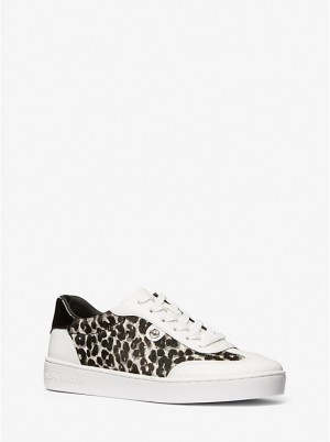 Trampki Damskie Michael Kors Scotty Leopard Print Calf Hair Czarne | PL2013AHU