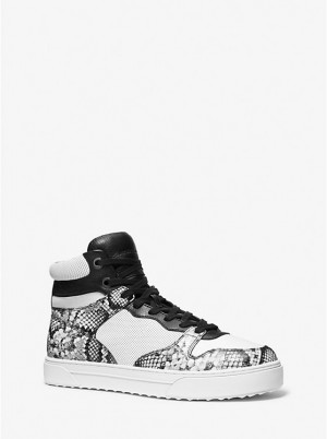 Trampki Męskie Michael Kors Barett Snake Embossed Leather High-Top OPTIC WHITE/BLK | PL2266KOJ