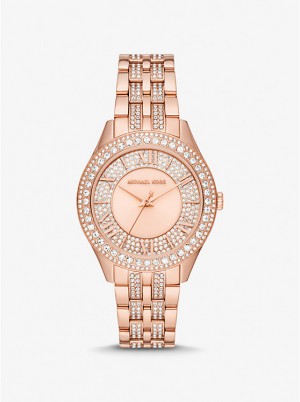 Zegarek Damskie Michael Kors Harlowe Pavé Rose Gold-Tone Różowe Złote | PL1581MQU