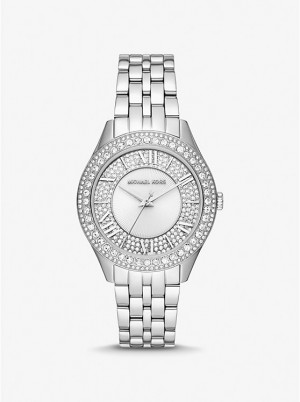 Zegarek Damskie Michael Kors Harlowe Pavé Silver-Tone Srebrne | PL1582MQI