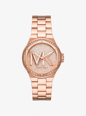 Zegarek Damskie Michael Kors Lennox Pavé Logo Rose Gold-Tone Różowe Złote | PL1586CTS