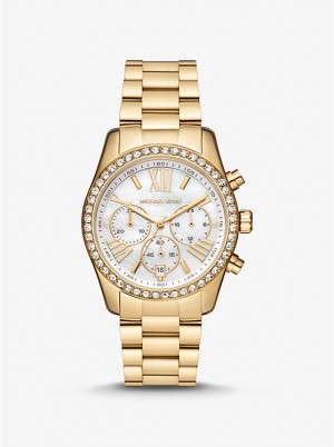 Zegarek Damskie Michael Kors Lexington Pavé Gold-Tone Złote | PL1591JPJ