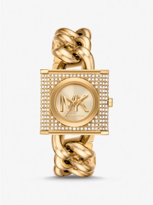 Zegarek Damskie Michael Kors Mini Lock Pavé Gold-Tone Chain Złote | PL1608QMU