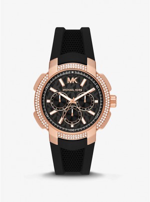 Zegarek Damskie Michael Kors Oversized Sydney Pavé Rose Gold-Tone and Silicone Czarne | PL1645GSJ