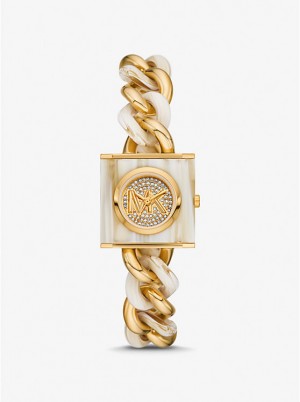 Zegarek Damskie Michael Kors Petite Lock Pavé Gold-Tone and Acetate Chain HORN | PL1655TCM