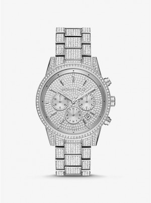 Zegarek Damskie Michael Kors Ritz Pavé Silver-Tone Srebrne | PL1657EBW