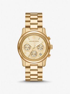 Zegarek Damskie Michael Kors Runway Gold-Tone Złote | PL1659QMR