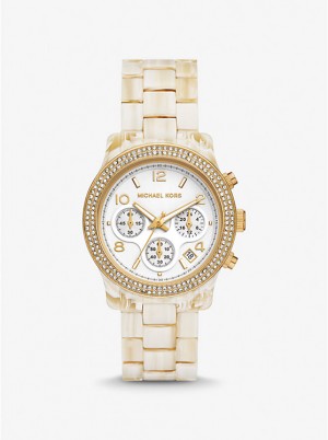 Zegarek Damskie Michael Kors Runway Pavé Gold-Tone and Acetate ALABASTER | PL1662EBU