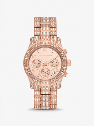 Zegarek Damskie Michael Kors Runway Pavé Rose Gold-Tone Różowe Złote | PL1664TCO